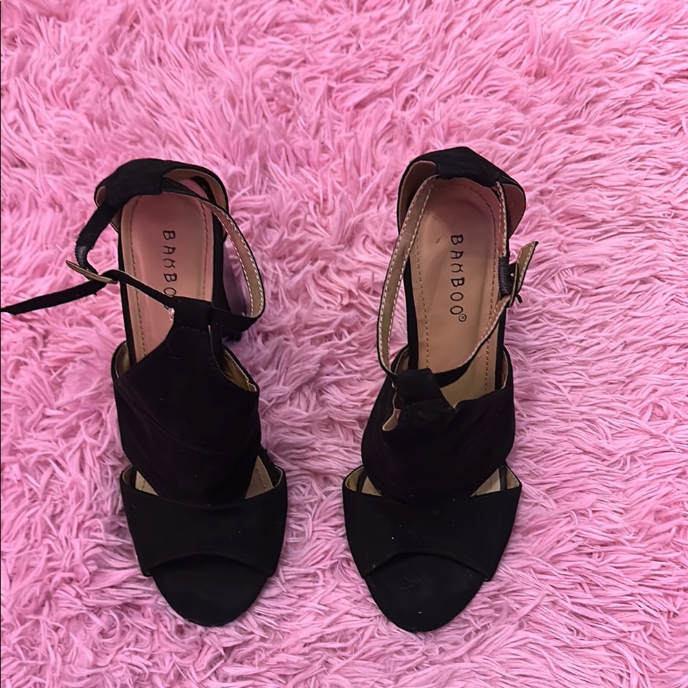 BAMBOO Black Strappy Heels